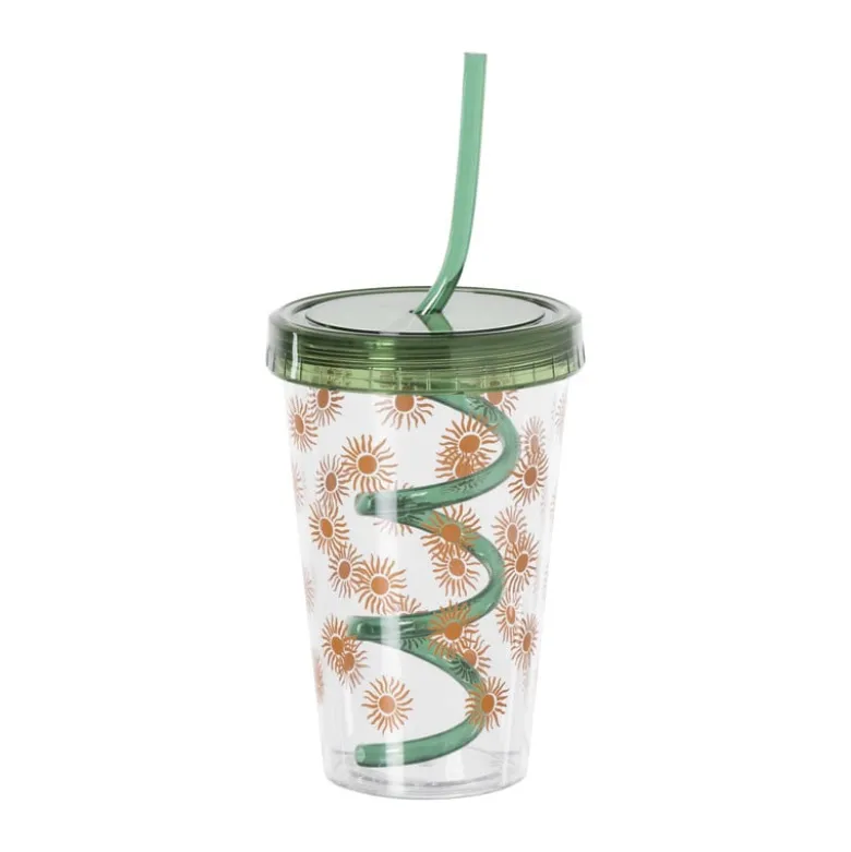 Drinkbeker zonnetjes - groen/oranje - 380 ml