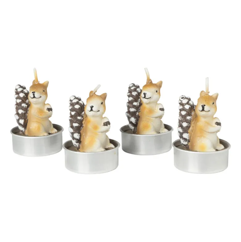 Eekhoorn waxinelichten - bruin - set van 4