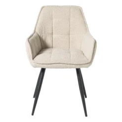 Eetkamerstoel bouclé met armleuning - beige - 87x56.5x43 cm