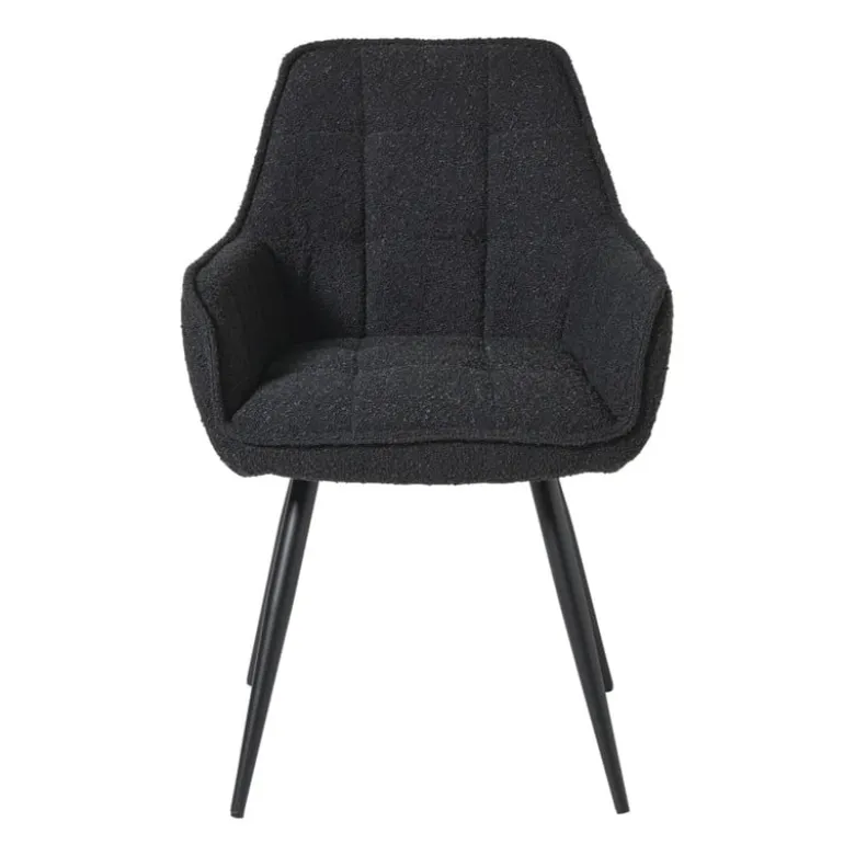 Eetkamerstoel bouclé met armleuning - zwart - 87x56.5x43 cm