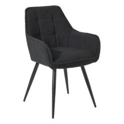 Eetkamerstoel bouclé met armleuning - zwart - 87x56.5x43 cm