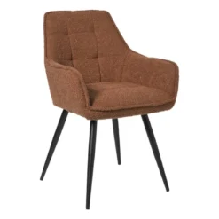 Eetkamerstoel bouclé met armleuning - bruin - 87x56.5x43 cm