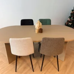 Eetkamerstoel chenille - bruin - 90x53.5x44.5 cm