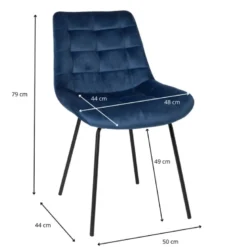 Eetkamerstoel velvet - donkerblauw - 79x50x44 cm