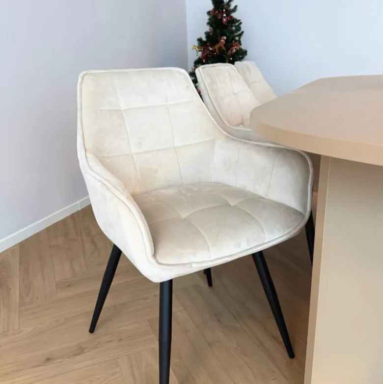 Eetkamerstoel velvet met armleuning - beige - 87x56.5x43 cm