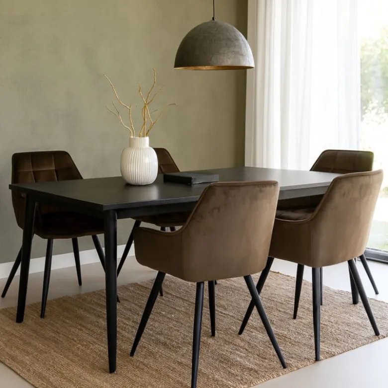 Eetkamerstoel velvet met armleuning - bruin - 87x56.5x43 cm