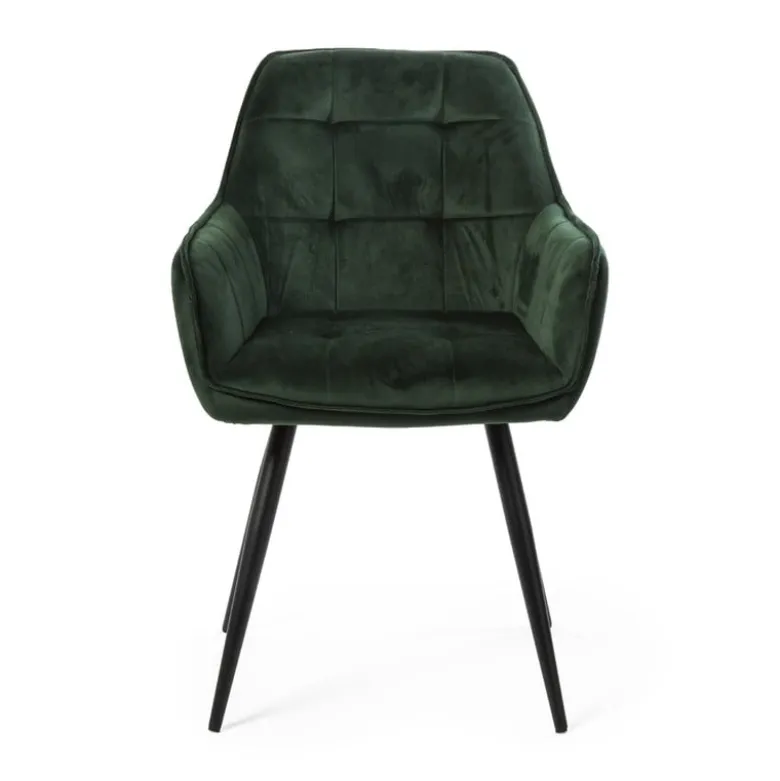 Eetkamerstoel velvet met armleuning - groen - 87x56.5x43 cm