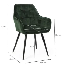Eetkamerstoel velvet met armleuning - groen - 87x56.5x43 cm