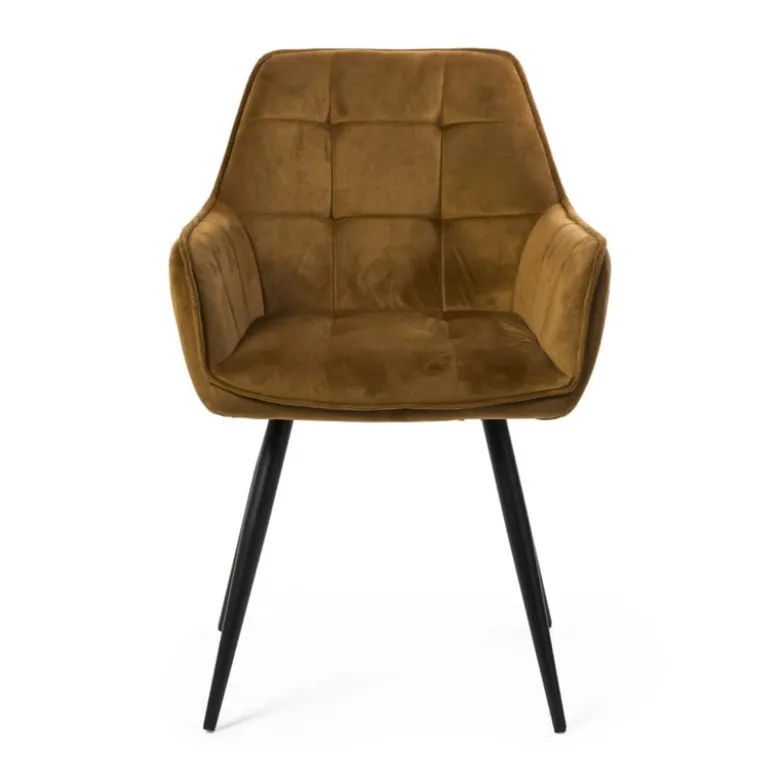 Eetkamerstoel velvet met armleuning - oker - 87x56.5x43 cm