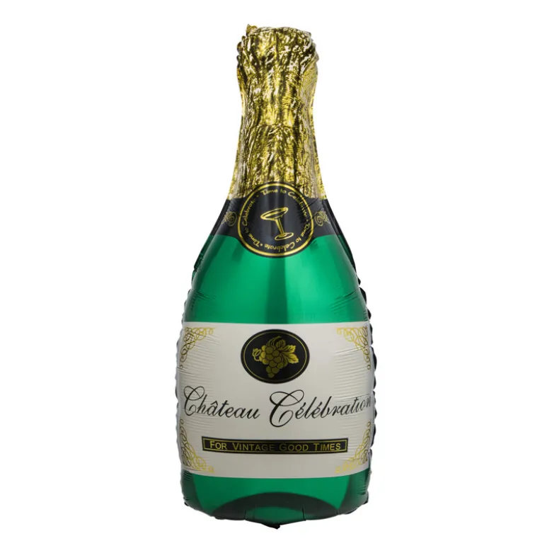 Folieballon XL champagnefles - groen/goud - 93 cm