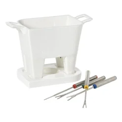 Fondue set met 4 vorken - wit - 20x12x10.5 cm