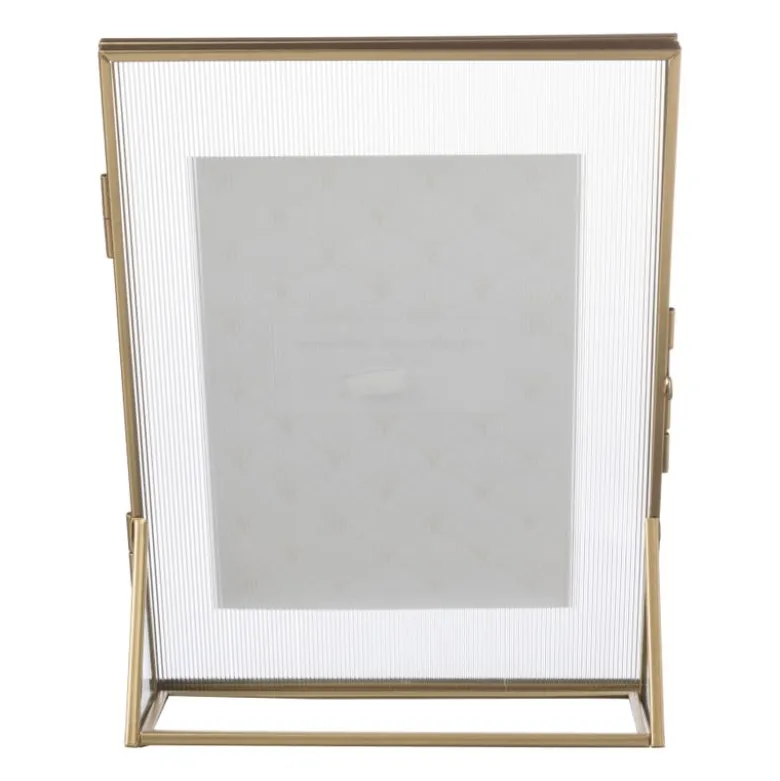 Fotokader geribbeld glas - 25x18x7 cm - goudkleurig