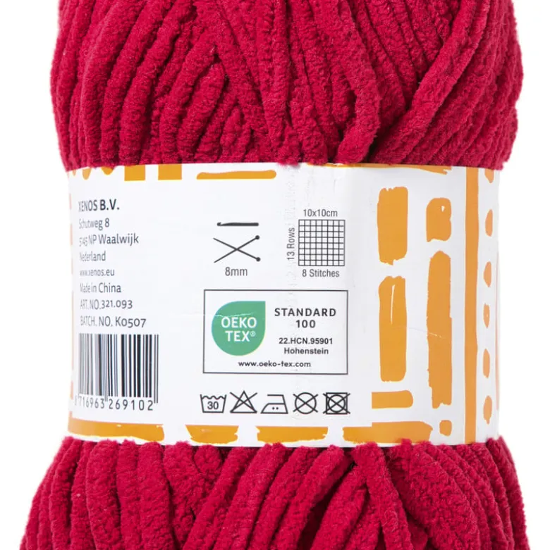 Garen chenille - rood - 100 gram - 60 meter