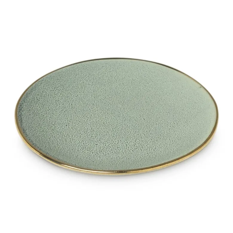Gebaksbordje met gouden rand - groen - ø15 cm