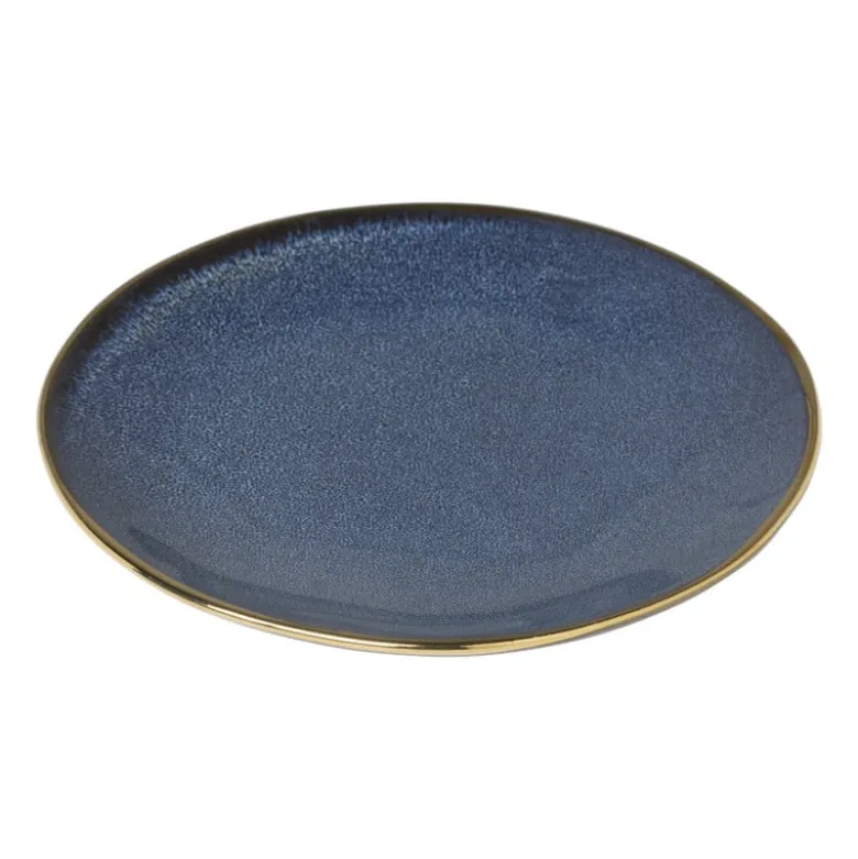 Gebaksbordje met gouden rand - donkerblauw - ø15 cm