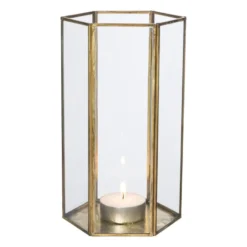 Glazen waxinelichthouder - goudkleurig - 26 cm