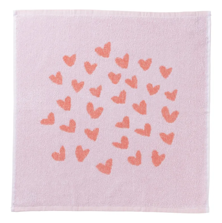 Handdoek hartjes - lila/koraal - 50x50 cm