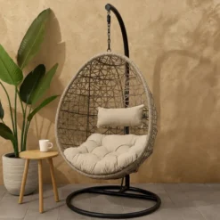 Hangstoel Hawaii met grjize kussens - bruin - 196 cm