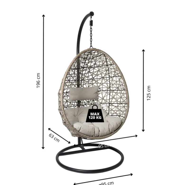 Hangstoel Hawaii met grjize kussens - bruin - 196 cm