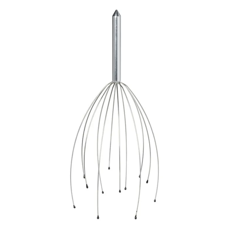 Hoofd massage borstel - zilverkleurig - 6x6x25 cm