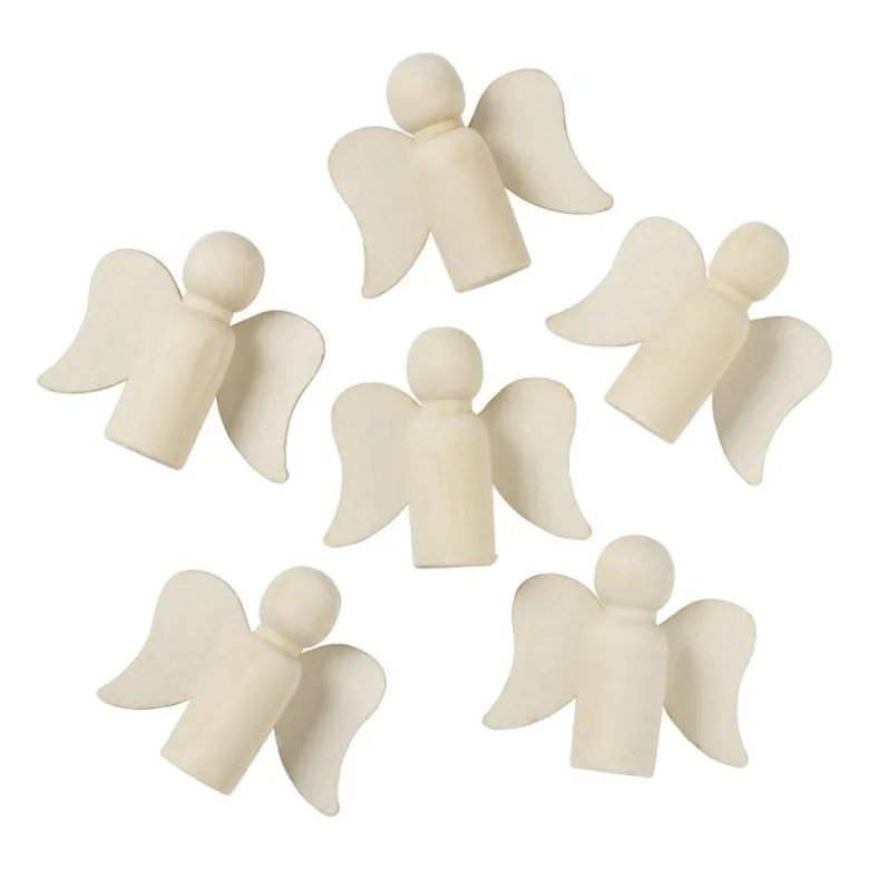 Houten engeltjes - set van 6 - naturel