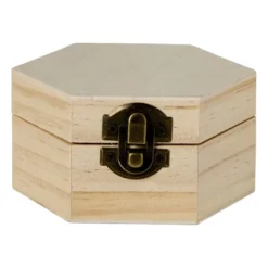 Houten kistje zeshoek - 5x5x7 cm