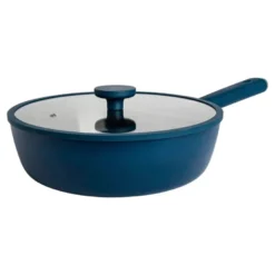 Hugo Kennis hapjespan met deksel - blauw/zwart - ø28x8 cm