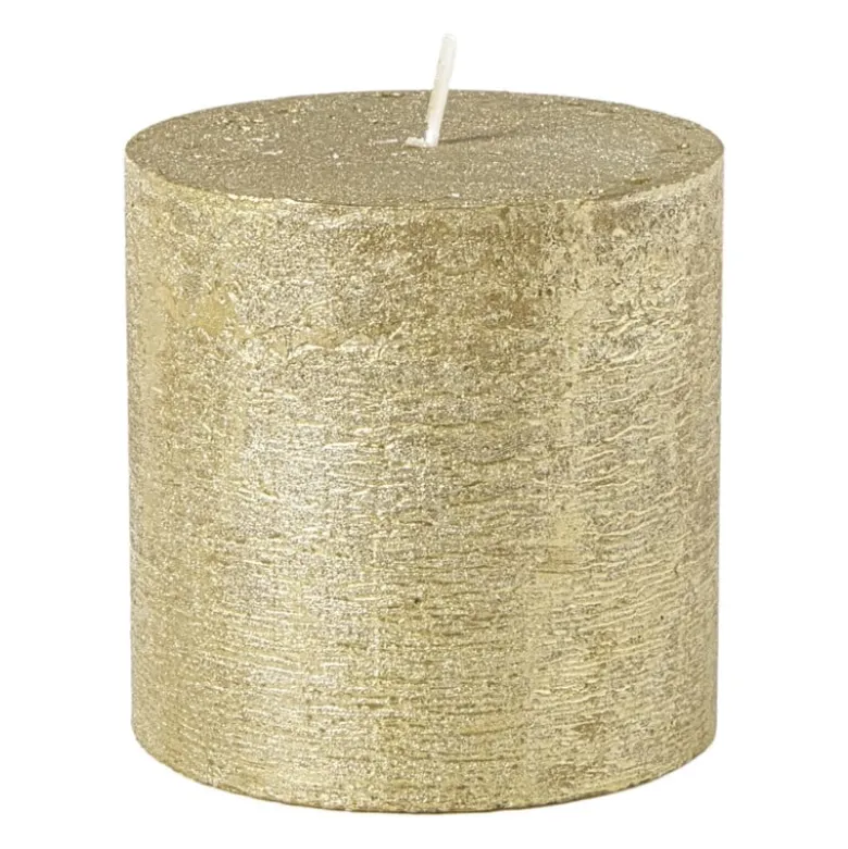 Kaars rustiek - goud - 10x10 cm