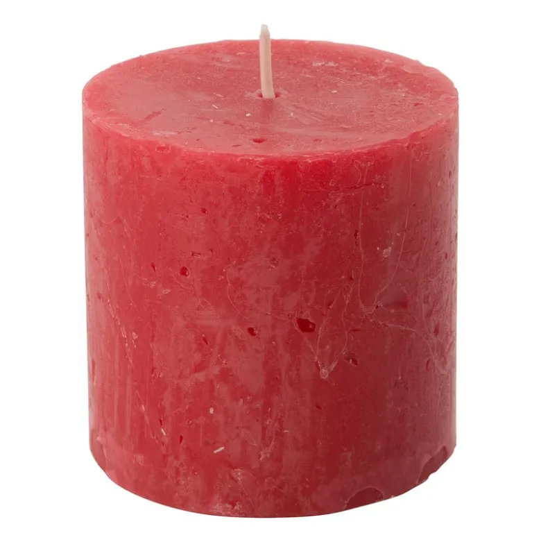 Kaars rustiek - rood - 7x7 cm
