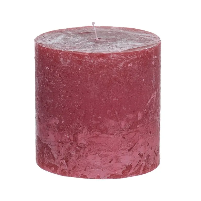 Kaars rustiek - rood - 10x10 cm