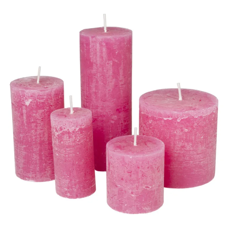 Kaars rustiek - roze - ø7x7 cm
