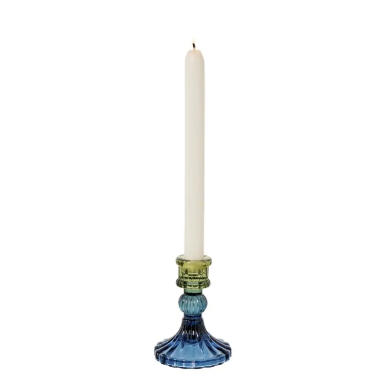 Kandelaar glas klein - groen/blauw - ø7.8x10 cm