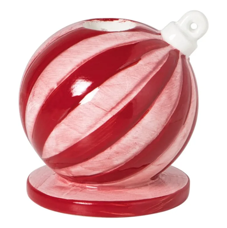 Kandelaar kerstbal klein - rood/roze - ø7.8x7.9 cm