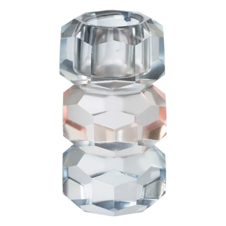 Kandelaar kristal 3-laags - blauw/roze - 4x4x7 cm