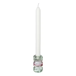 Kandelaar kristal 3-laags - groen/roze - 4x4x7 cm