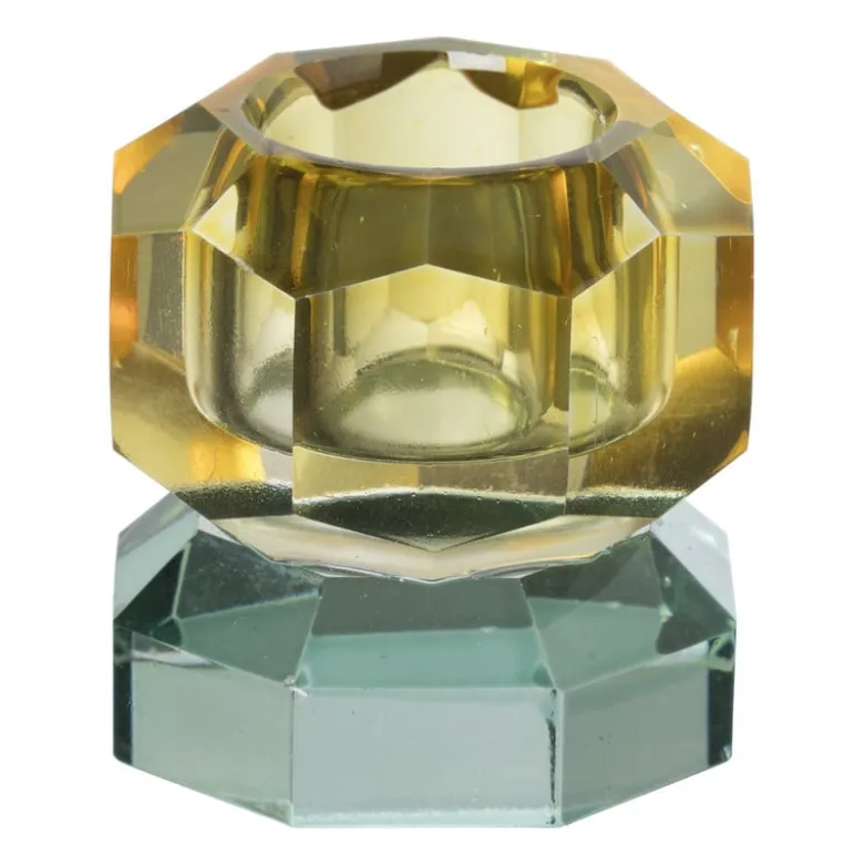 Kandelaar kristal 2-laags - oker/groen - 4x4x4 cm