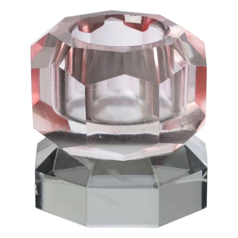 Kandelaar kristal 2-laags - roze/grijs - 4x4x4 cm
