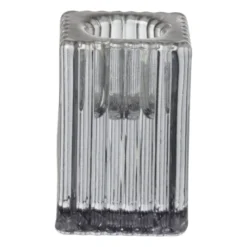Kandelaar rib glas - grijs - 4x4x6 cm