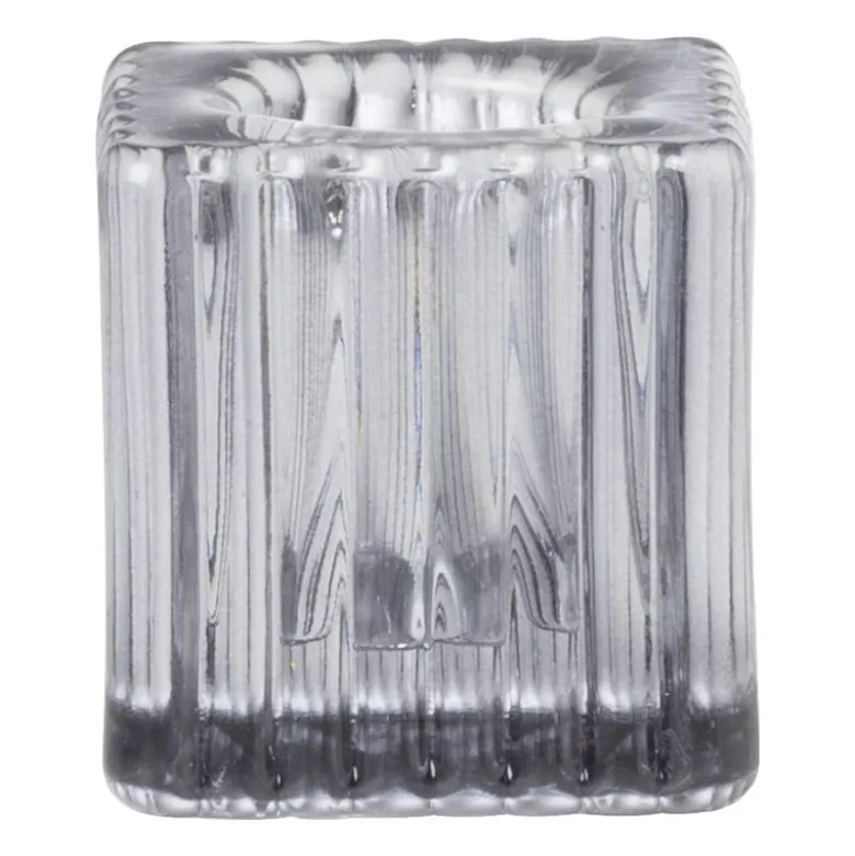 Kandelaar rib glas - grijs - 4x4x4 cm