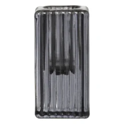 Kandelaar rib glas - grijs - 4x4x8 cm