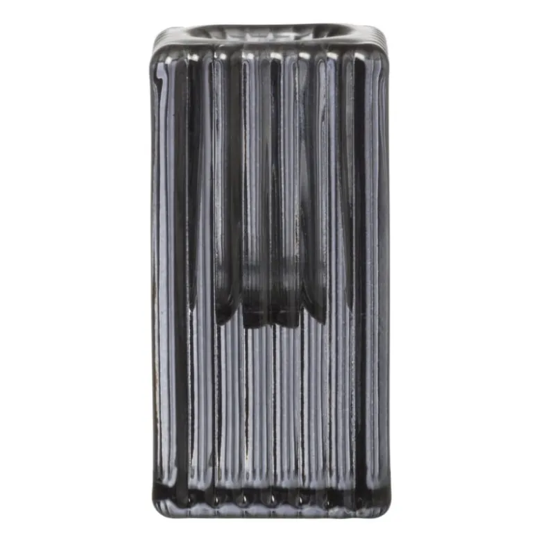 Kandelaar rib glas - grijs - 4x4x8 cm