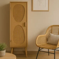 Kast Flores hoog met ovalen vlakken - bruin - 125x40x37.5 cm