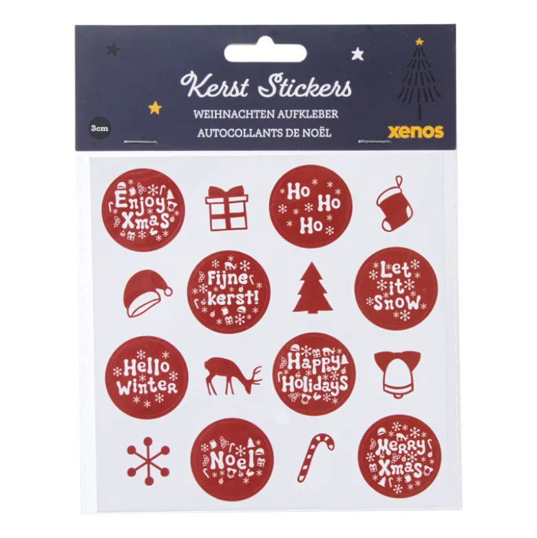 Kerst stickervel - wit/rood - set van 12