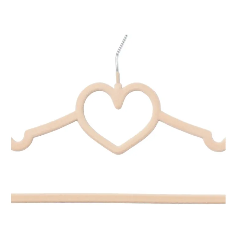 Kinder kledinghanger hart - vilt - beige - set van 5