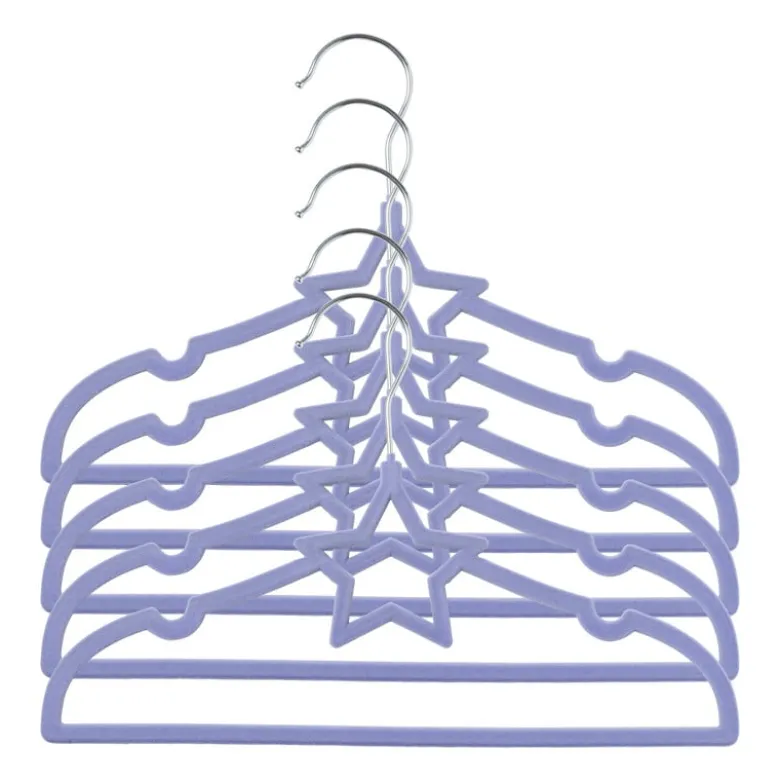 Kinder kledinghanger ster - vilt - paars - set van 5