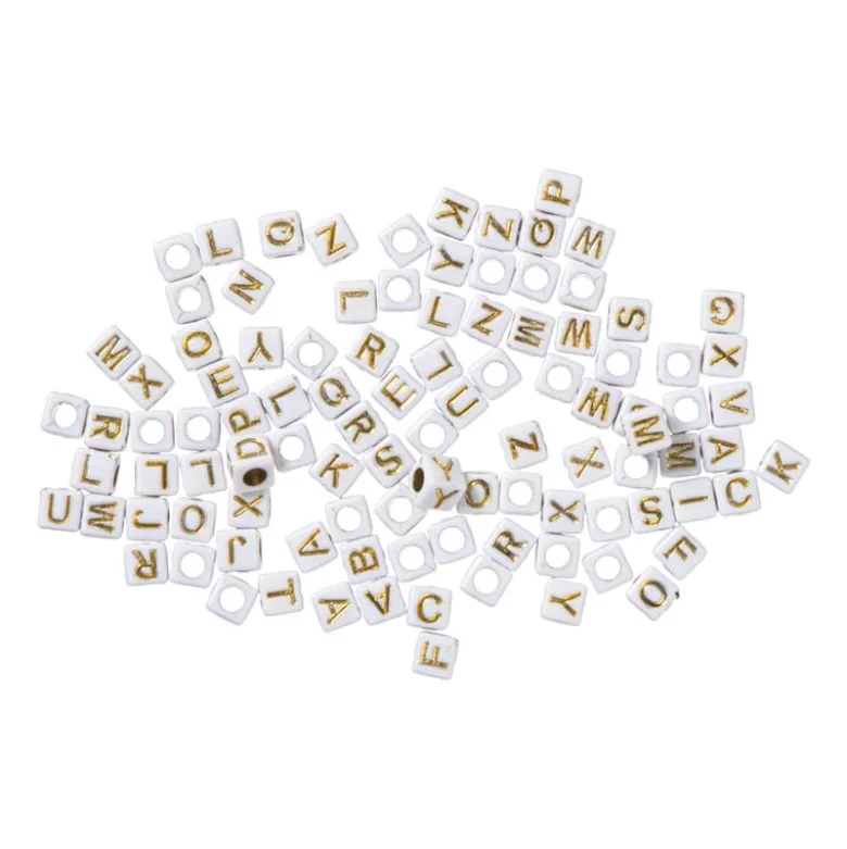 Kralen met letters - beige/goud - set van 100
