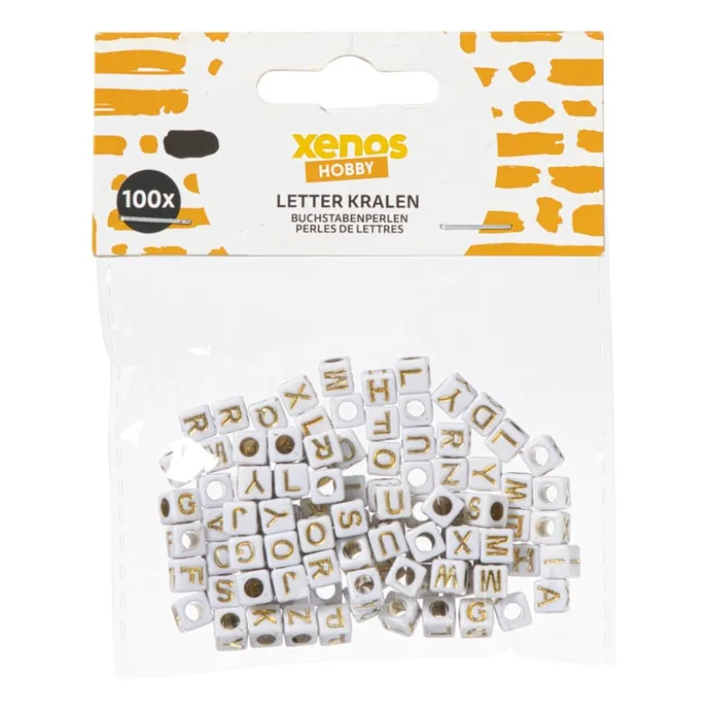 Kralen met letters - beige/goud - set van 100