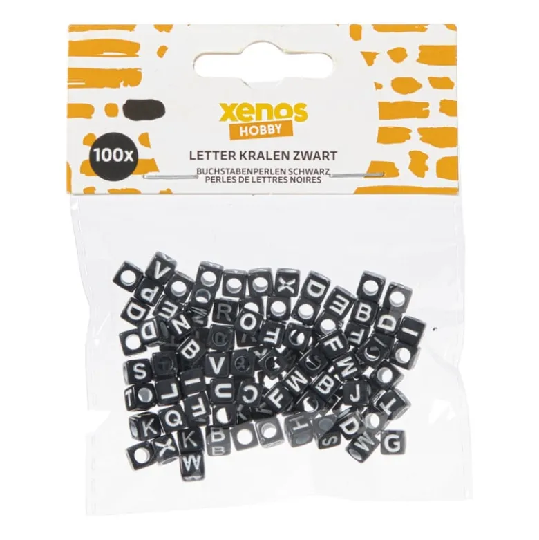 Kralen met letters - zwart - set van 100