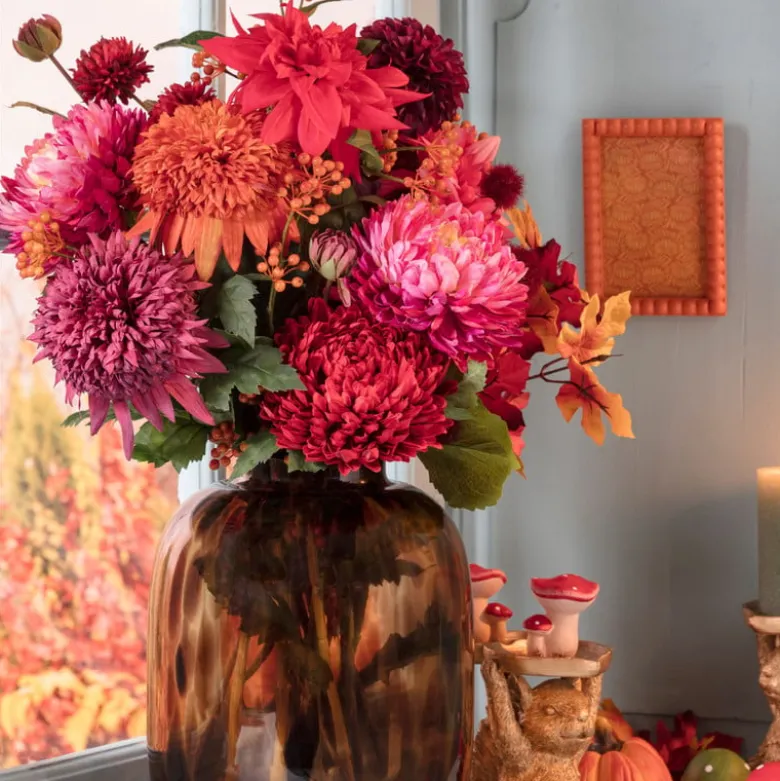 Kunstbloem met 2 chrysanten - paars - 73 cm