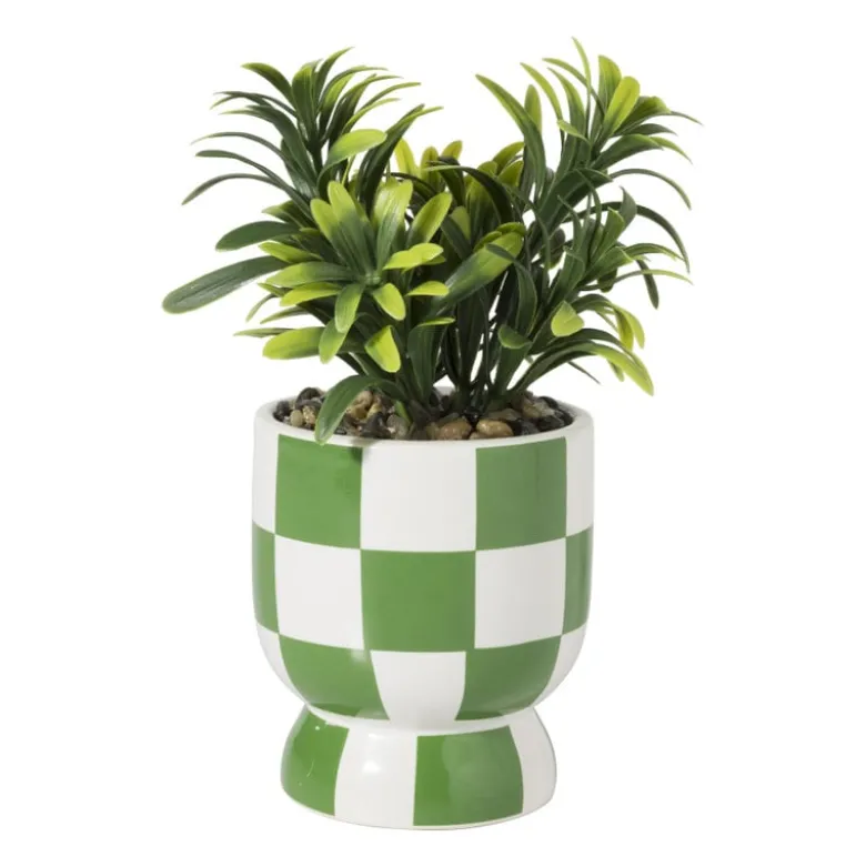 Kunstplantje geblokt - groen - ø8x17 cm